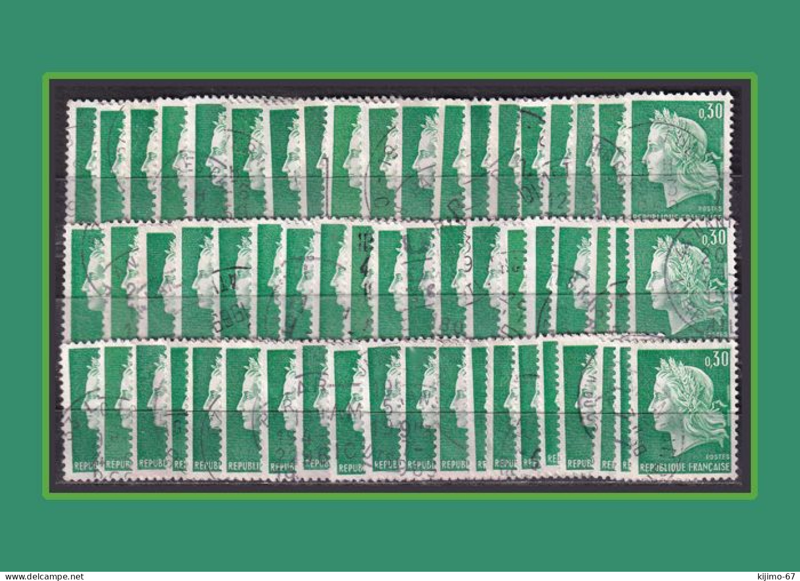 57 Timbres MARIANNE DE CHEFFER N°1536a FRANCE Vrac Pour étude - Lots & Kiloware (mixtures) - Max. 999 Stamps