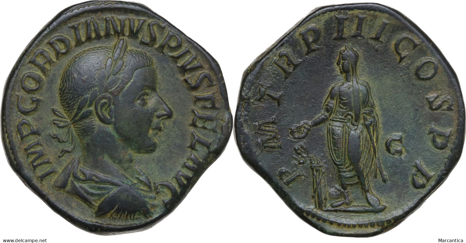 Gordian III, Æ Sestertius, Rome Mint: P M TR P II COS P P, S C - Gordian, Veiled And Togate, Standing. - The Military Crisis (235 AD To 284 AD)