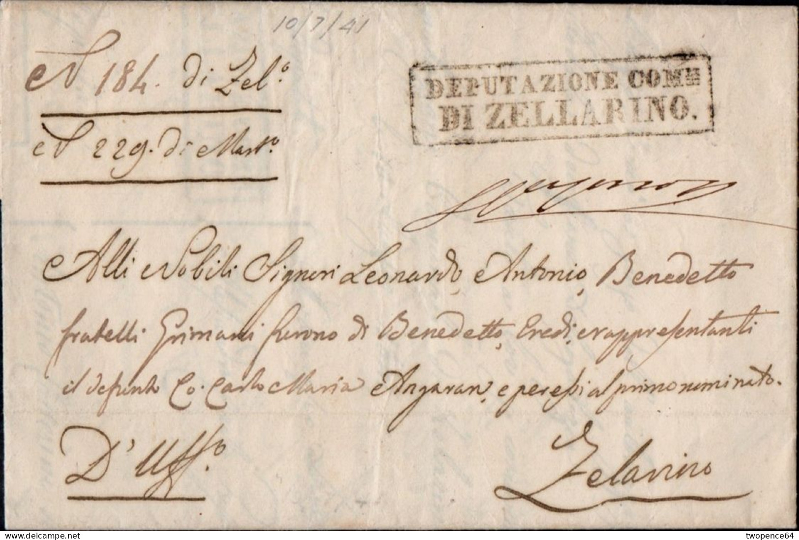 B17 - LETTERA PREFILATELICA DA ZELARINO 1841 - 1. ...-1850 Prephilately