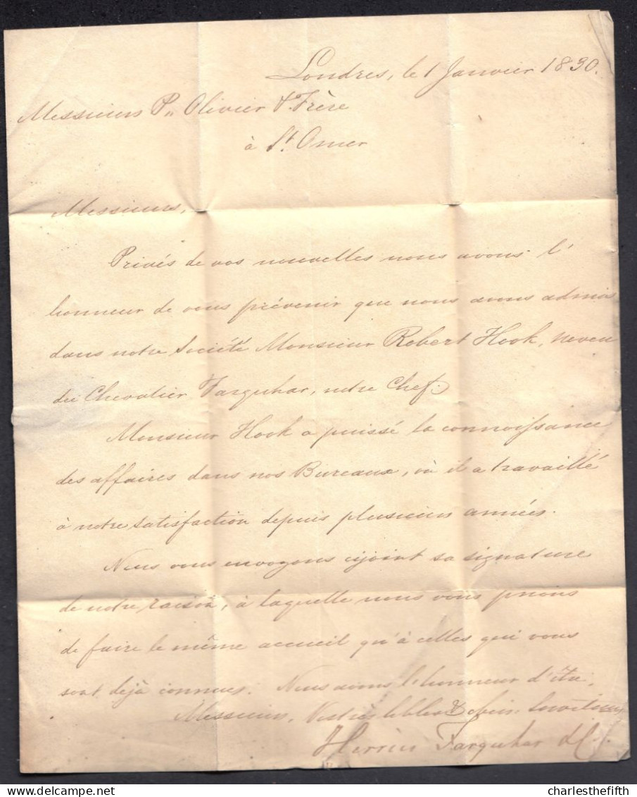 GREAT BRITAIN  LETTER From LONDON > St OMER (F) 1830 Incoming Cancel ANGLETERRE PAR CALAIS Over Other Cancel - ...-1840 Vorläufer