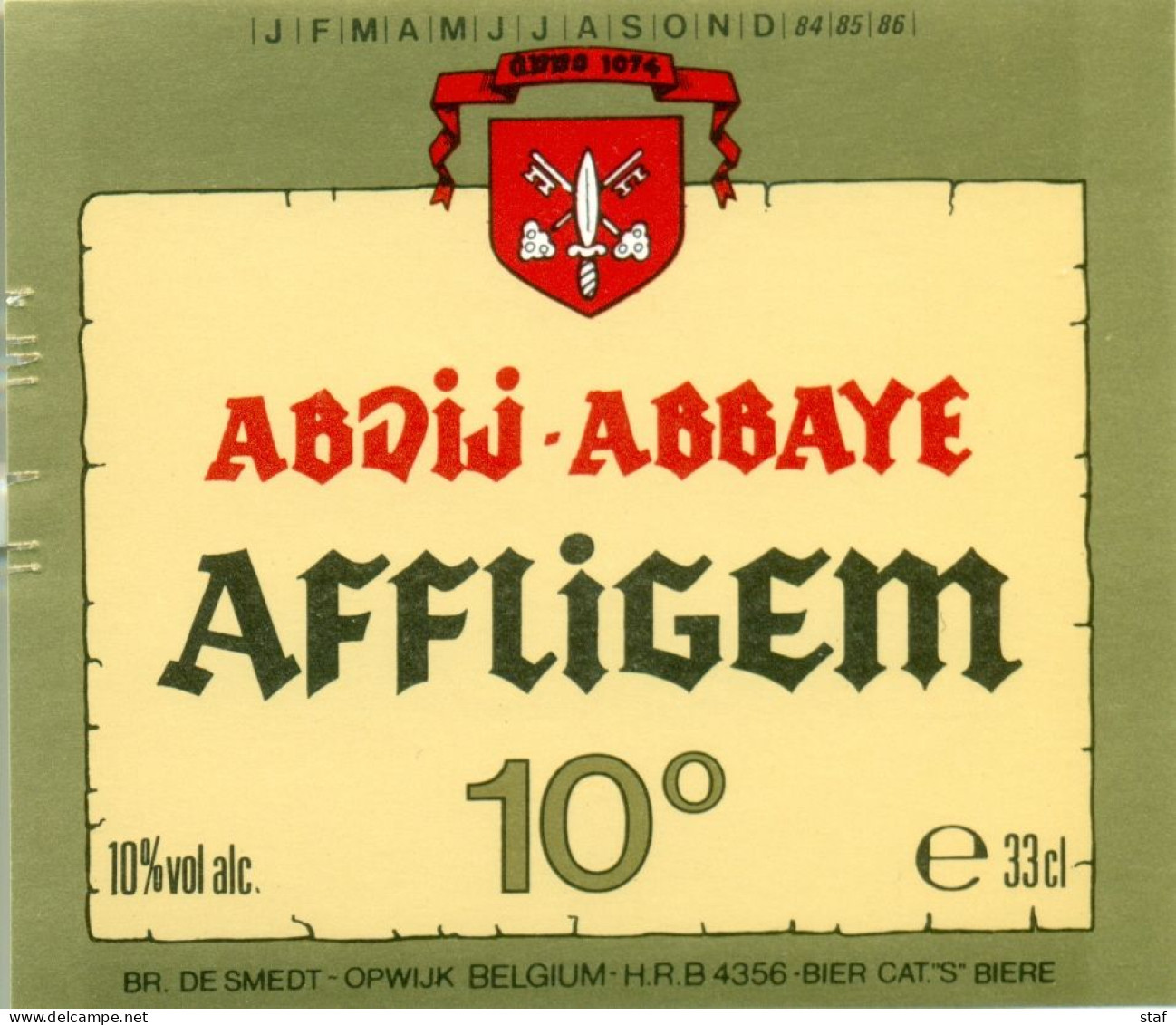 Oud Etiket Bier - Abdij - Abbaye Affligem 10° - Brouwerij / Brasserie De Smedt Te Opwijk - Birra