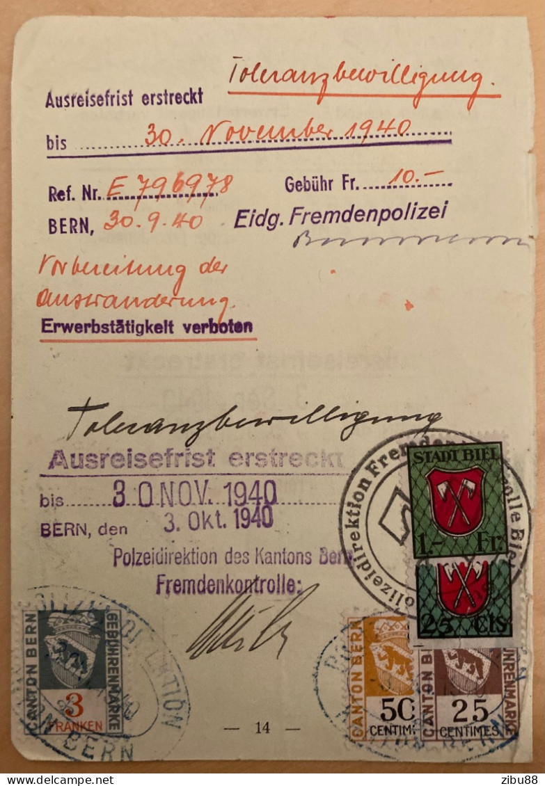 Beleg Eidg. Fremdenpolizei Inkl. Fiskalmarken (2 Seiten) - Revenue Stamps Switzerland - Fiscaux