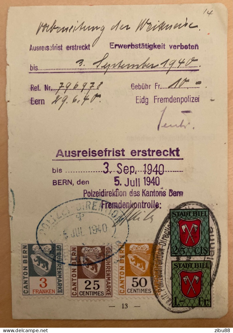 Beleg Eidg. Fremdenpolizei Inkl. Fiskalmarken (2 Seiten) - Revenue Stamps Switzerland - Fiscale Zegels