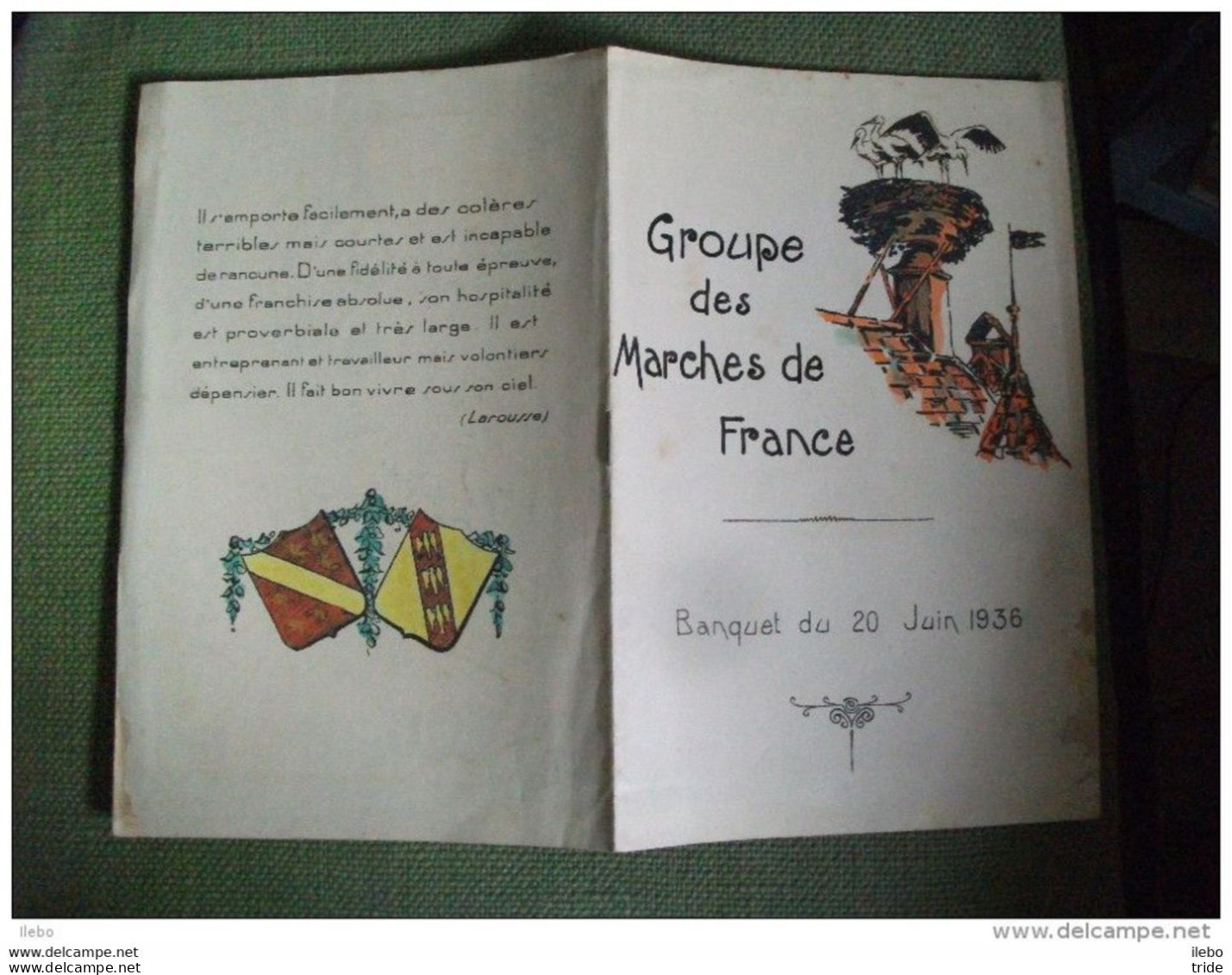 Menu Groupe Des Marches De France 20 Juin 1936 + Plan De Table Madagascar Cigogne - Menus