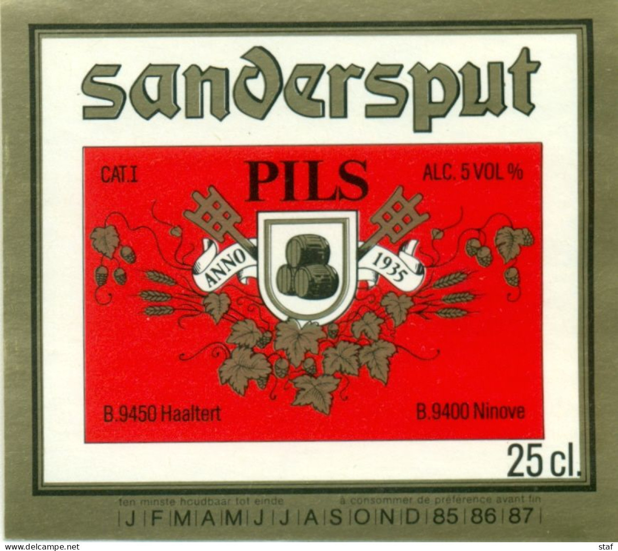 Oud Etiket Bier Sandersput Pils - Brouwerij / Brasserie Sandersput Te Ninove - Beer