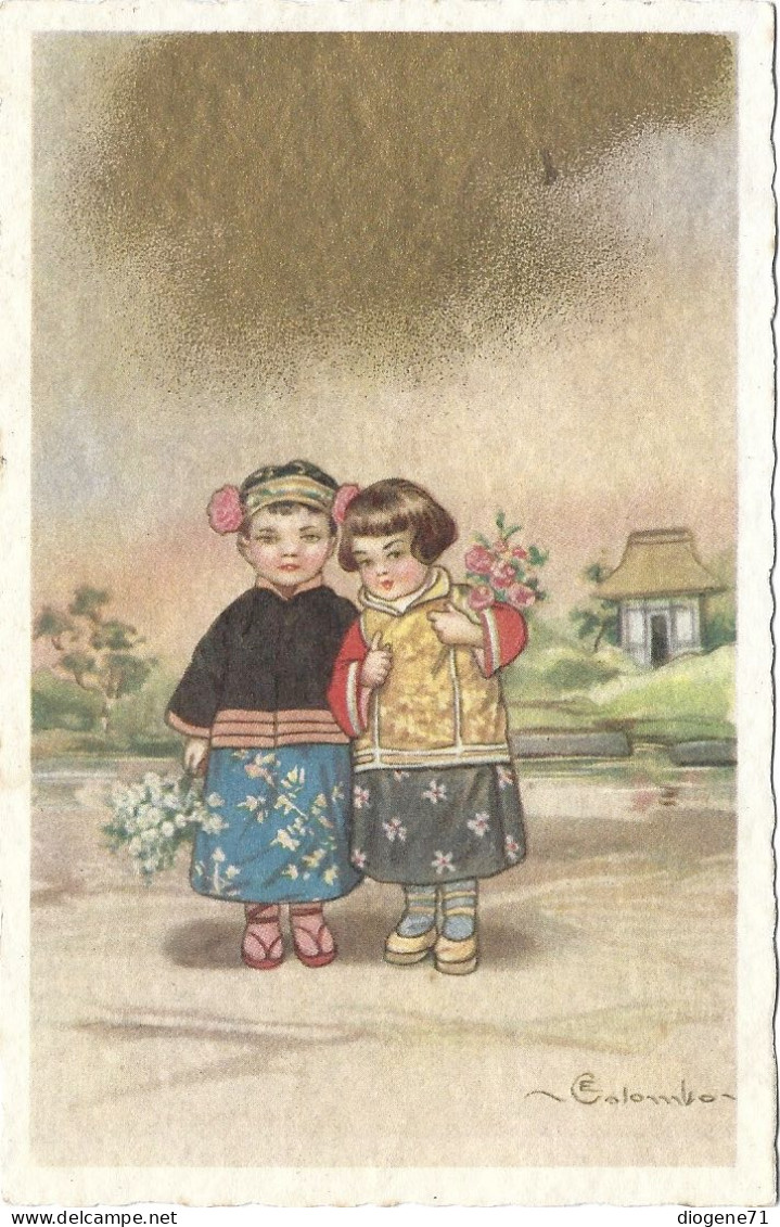 E. Colombi Deux Enfants En Costume Japonais 1933 - Colombo, E.