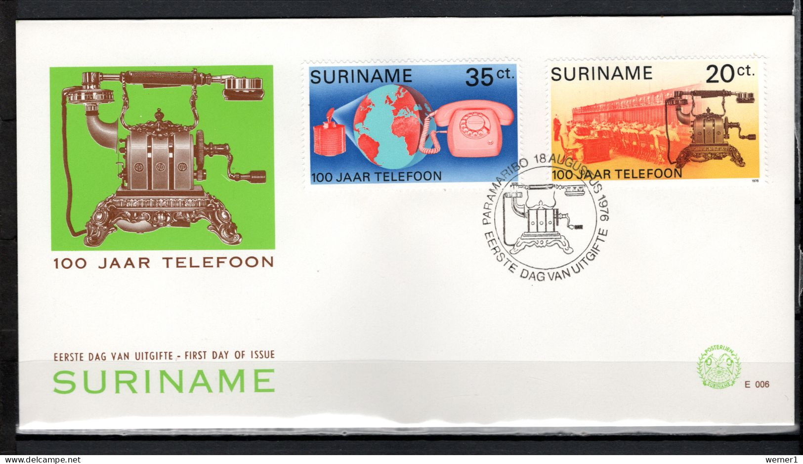 Suriname 1976 Space, Telephone Centenary Set Of 2 On FDC - América Del Sur