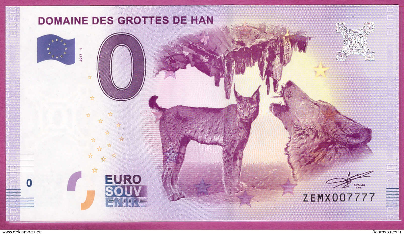 0-Euro ZEMX 2017-1 # 7777 ! DOMAINE DES GROTTES DE HAN S-11 XOX - Essais Privés / Non-officiels