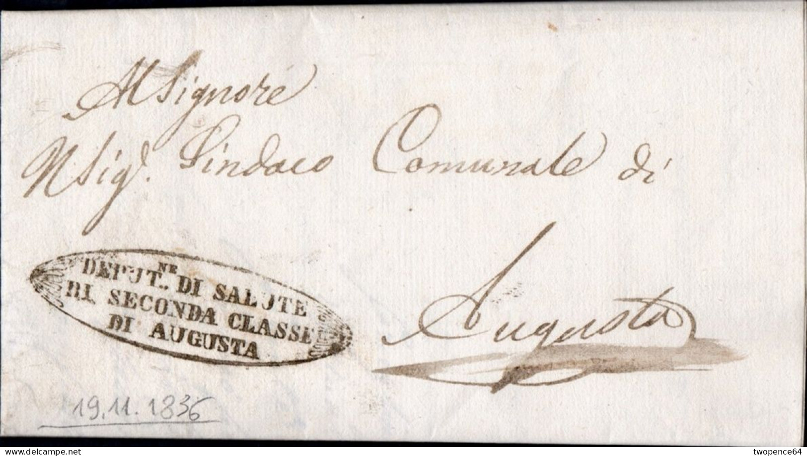 B20 - LETTERA PREFILATELICA DA AUGUSTA 1836 - 1. ...-1850 Prephilately