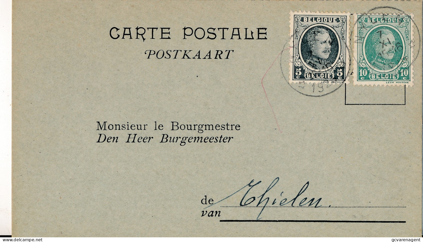CARTE POSTALE 1925 DEN HEER BURGEMEESTER  VAN THIELEN  ( TIELEN )     ZIE AFBEELDINGEN - Covers & Documents
