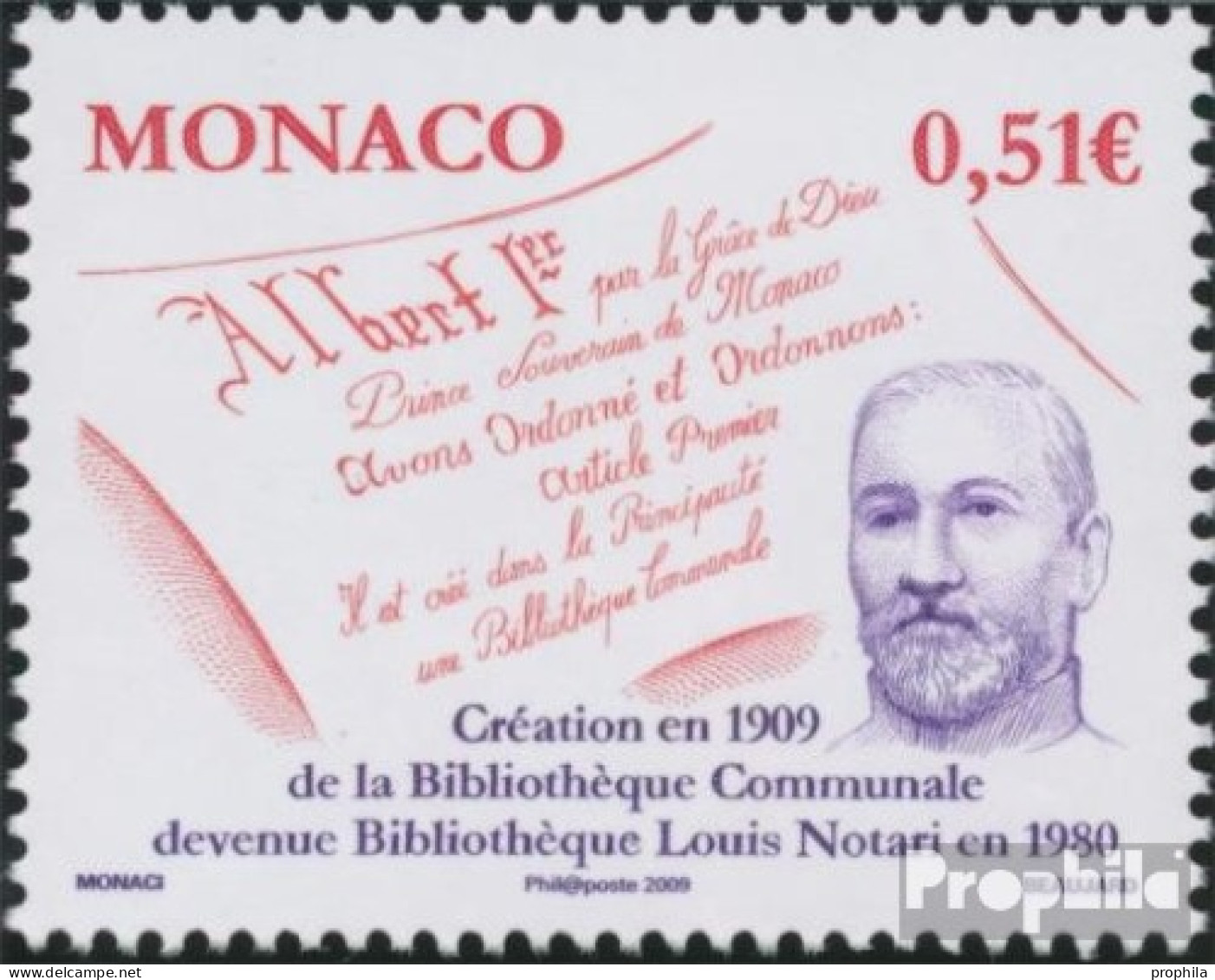 Monaco 2935 (kompl.Ausg.) Postfrisch 2009 Louis-Notari-Bücherei - Unused Stamps