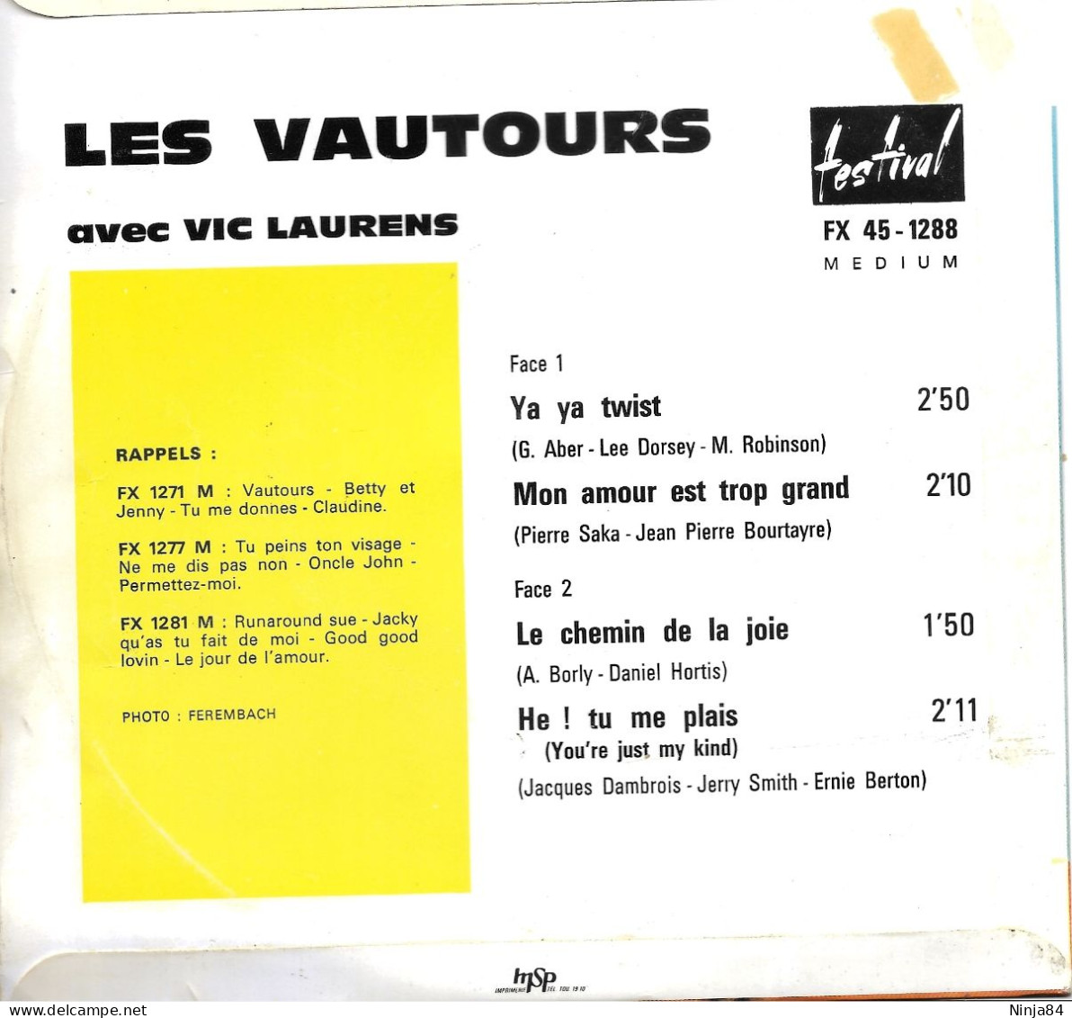 EP 45 RPM (7") Les Vautours  " Ya Ya Twist  " - Otros - Canción Francesa