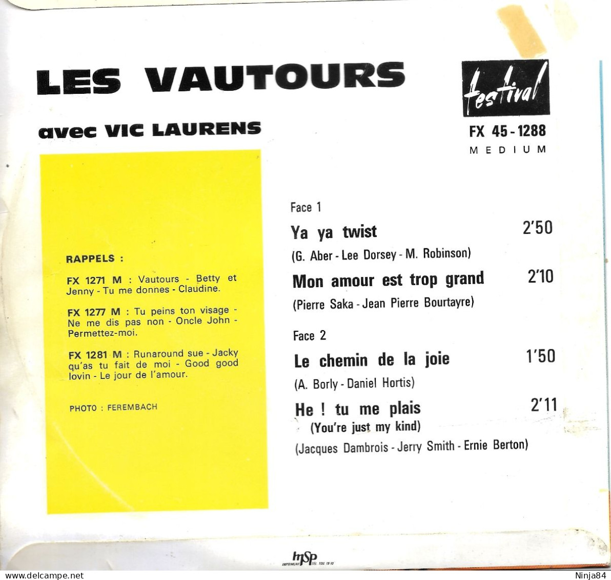 EP 45 RPM (7") Les Vautours  " Ya Ya Twist  " - Autres - Musique Française