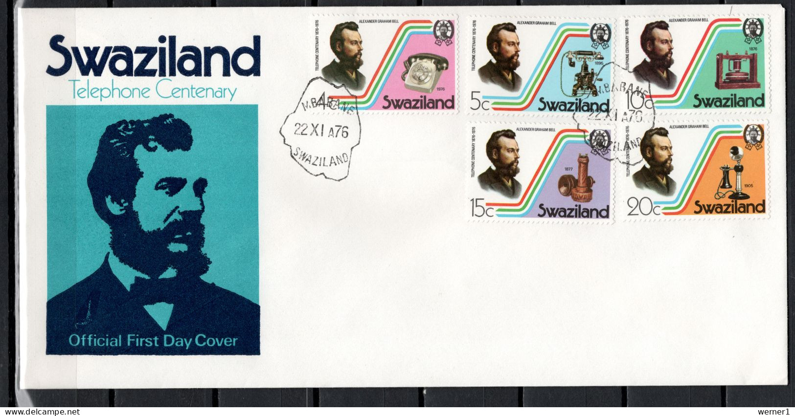 Swaziland 1976 Space, Telephone Centenary Set Of 5 On FDC - Africa