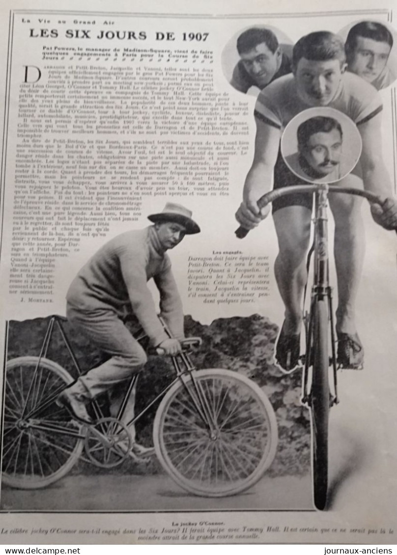 1907 CYCLISME - LES SIX JOURS DE PARIS - LES ENGAGÉS - LA VIE AU GRAND AIR - 1900 - 1949