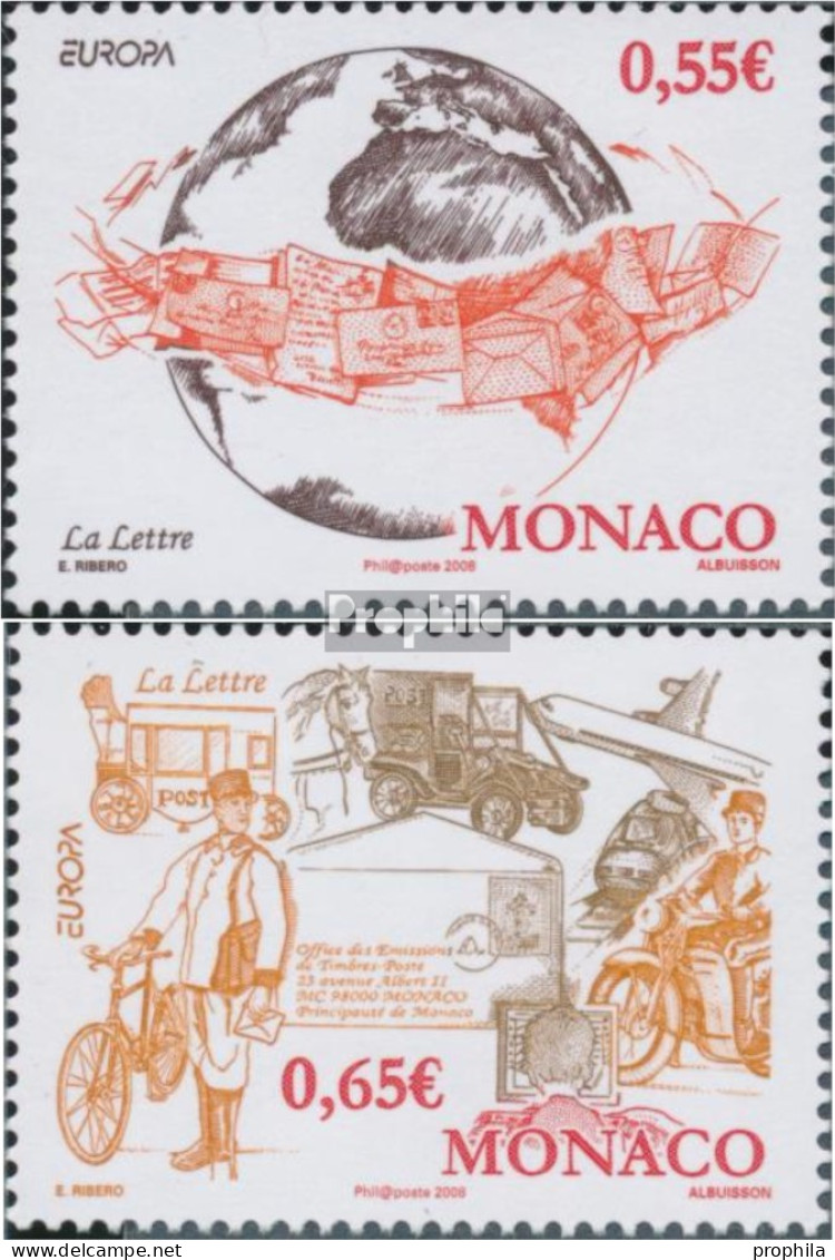 Monaco 2890-2891 (kompl.Ausg.) Postfrisch 2008 Europa: Der Brief - Unused Stamps