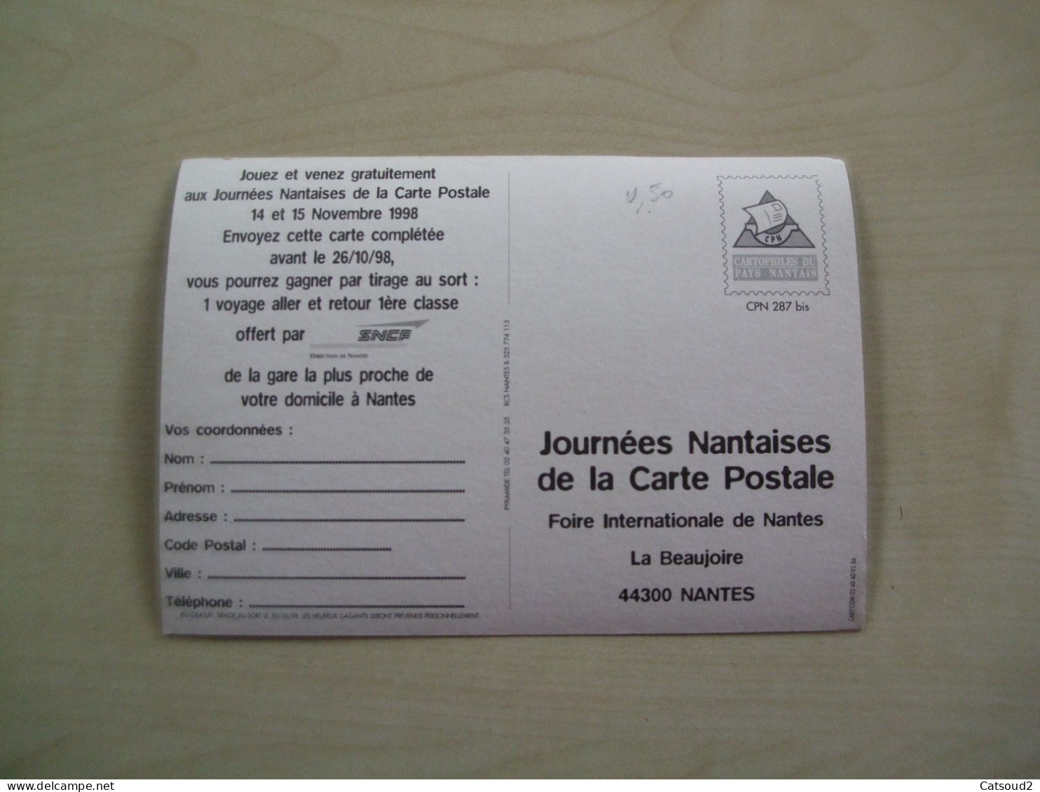 Carte Postale Ancienne JOURNEES NANTAISES DE LA CARTE POSTALE 1998 - Collector Fairs & Bourses