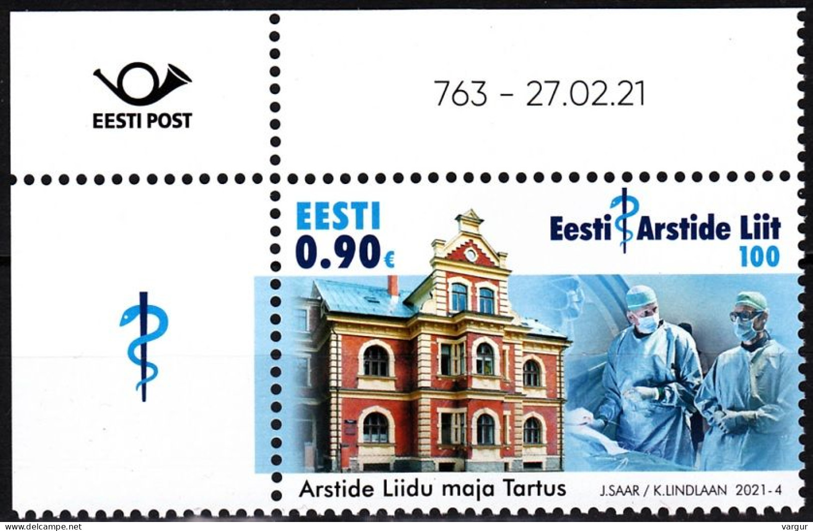 ESTONIA 2021-04 Medical Association Centenary. Architecture. Requisites CORNER, MNH - Medicine