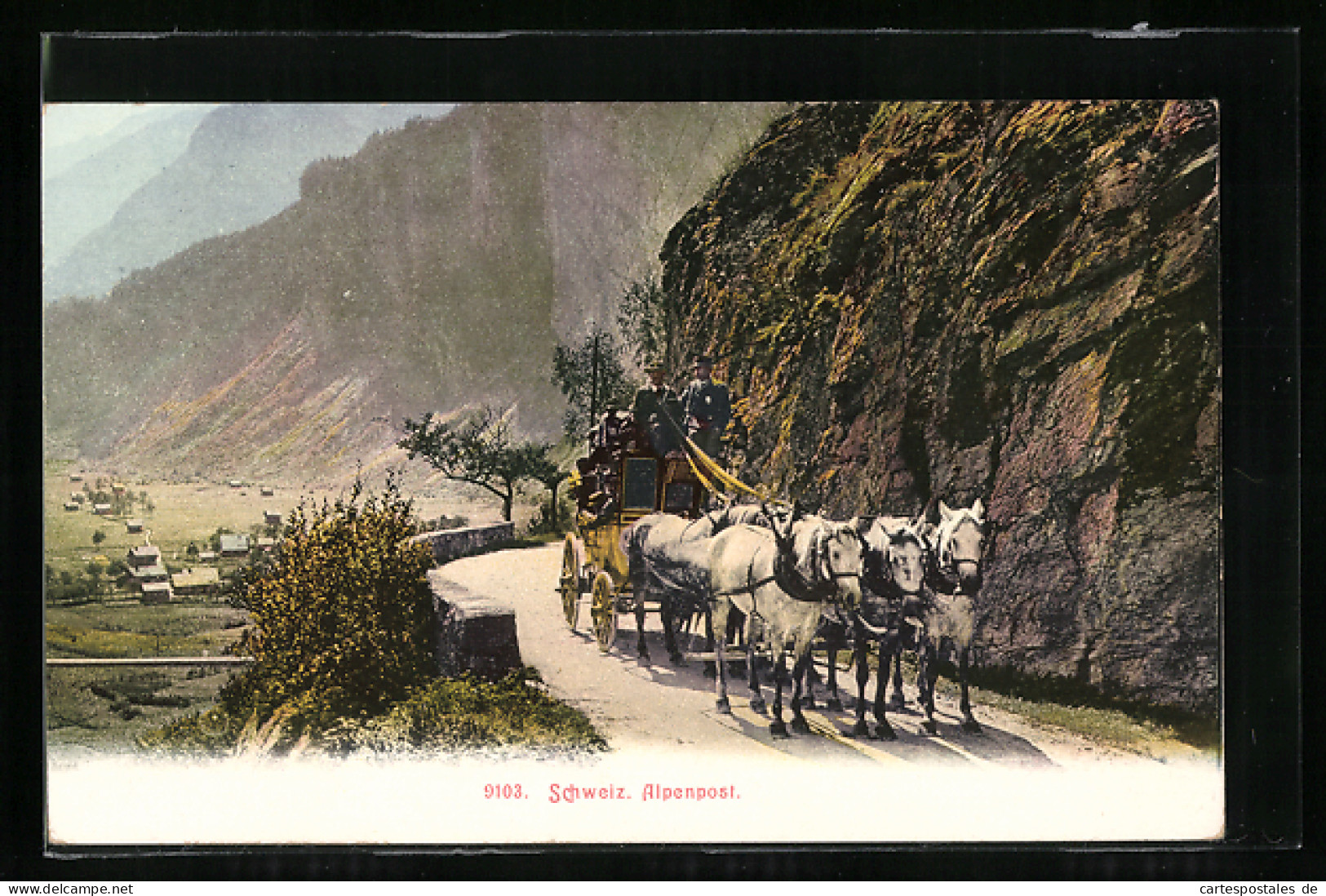 AK Postkutsche Der Schweizerischen Alpenpost Unterwegs Im Gebirge  - Postal Services