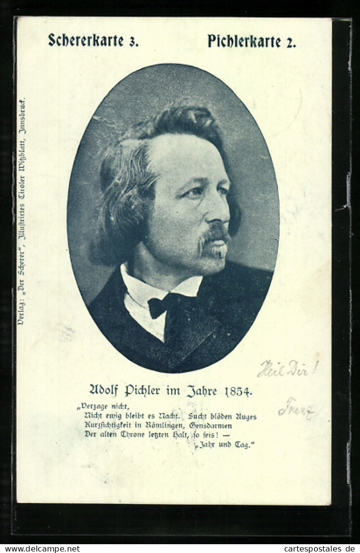 AK Schriftsteller Adolf Pichler, Porträt Im Jahre 1854  - Schrijvers