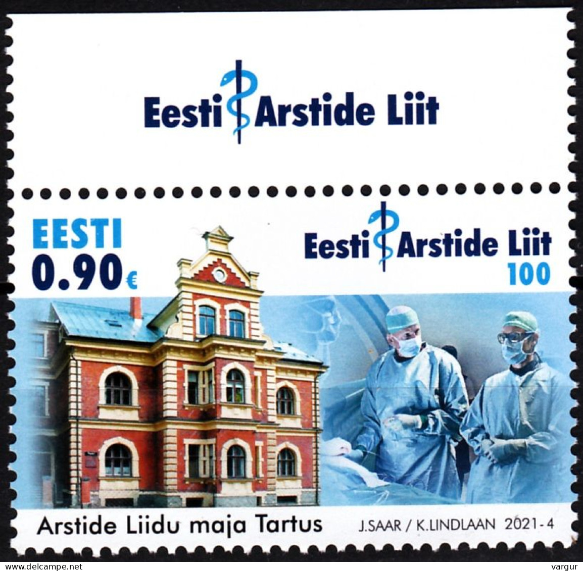 ESTONIA 2021-04 Medical Association Centenary. Architecture. Top Margin, MNH - Medicina