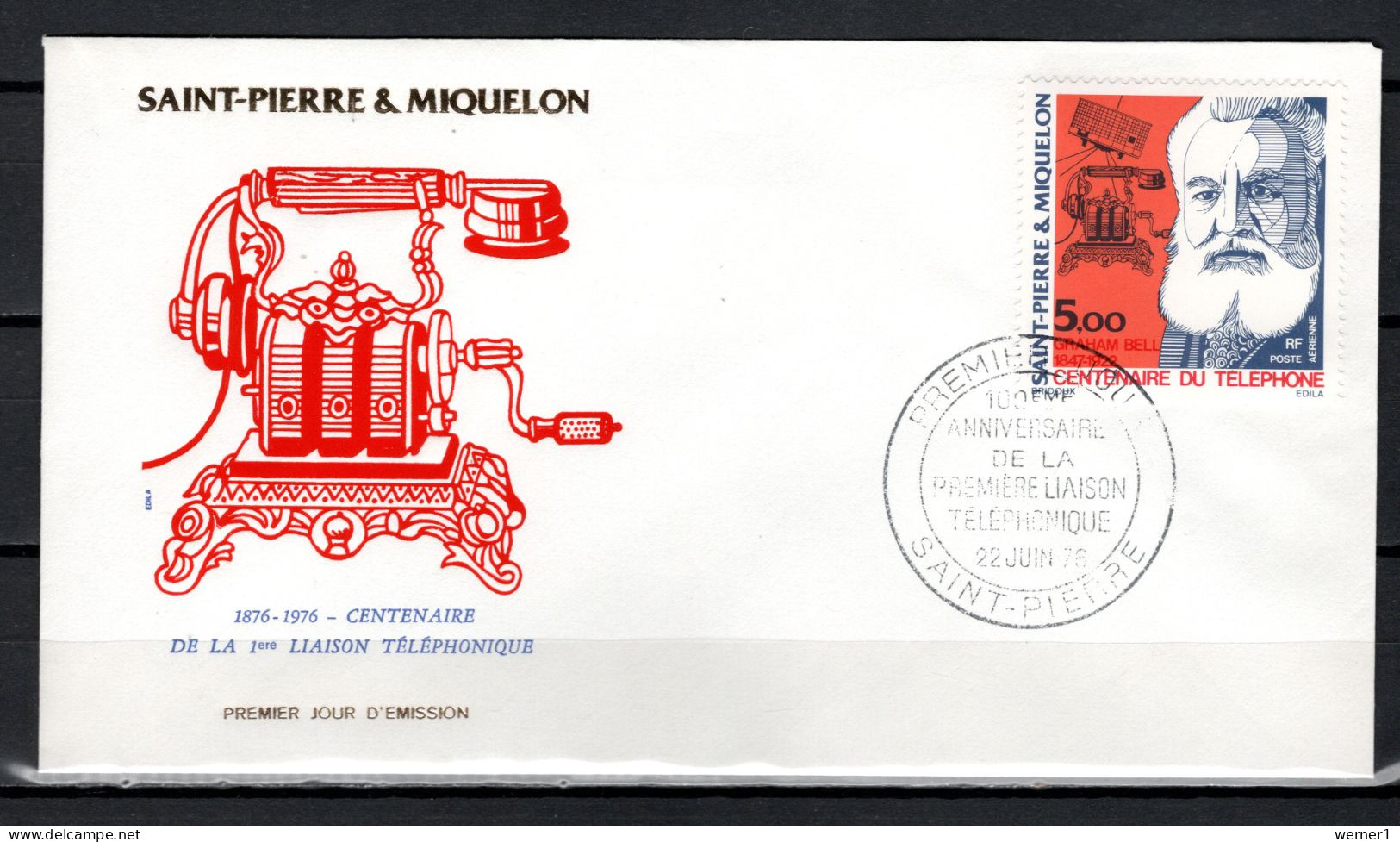 SPM St. Pierre Et Miquelon 1976 Space, Telephone Centenary Stamp On FDC - Amérique Du Nord