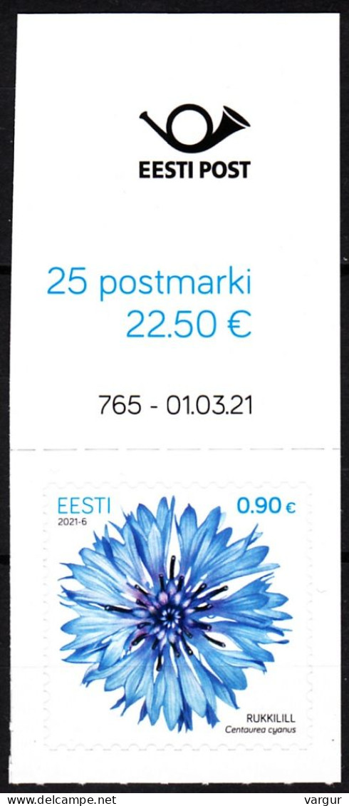 ESTONIA 2021-06 FLORA: Definitive Cornflower. UR Data CORNER, Mint Adhesive - Otros & Sin Clasificación