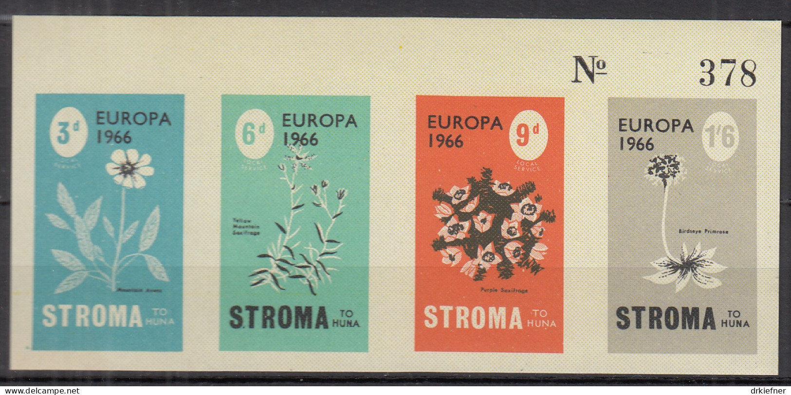 INSEL STROMA (Schottland), Nichtamtl. Briefmarken, Stroma To Huna, Block 4 Marken, Postfrisch **, Europa 1966, Pflanzen - Scotland