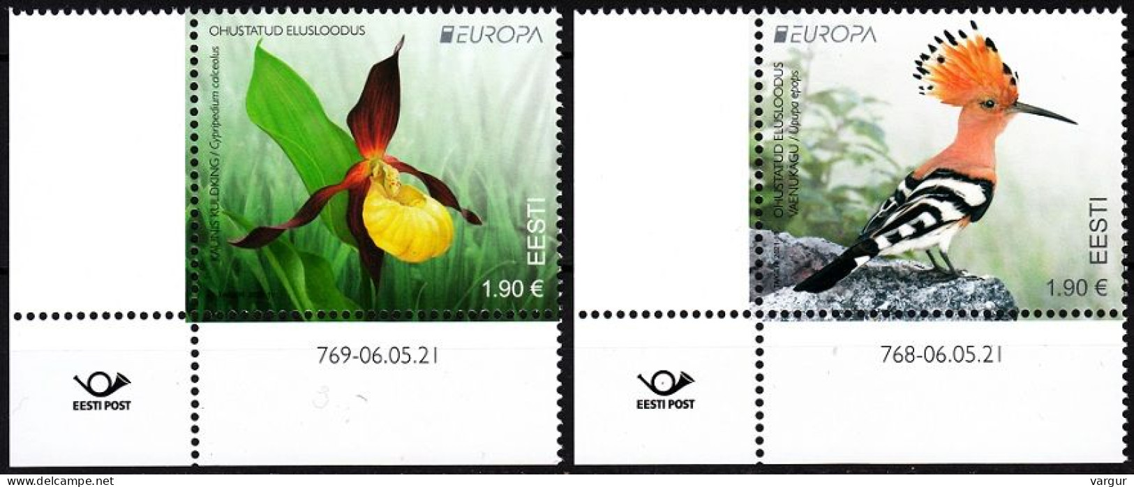 ESTONIA 2021-09 EUROPA: National Endangered Wildlife. Bird Orchid. Data CORNER, MNH - 2021