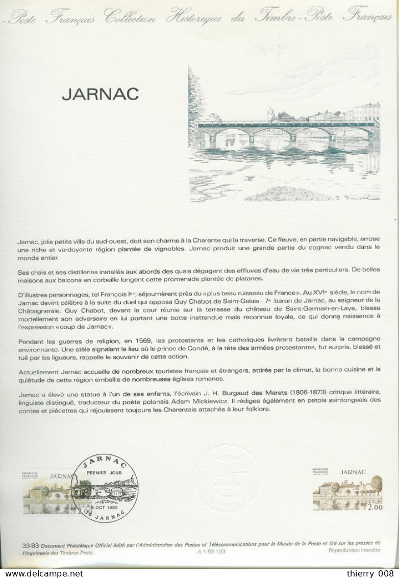 Document Officiel De La Poste  Timbre  2287  JARNAC  16  Charente - Postdokumente