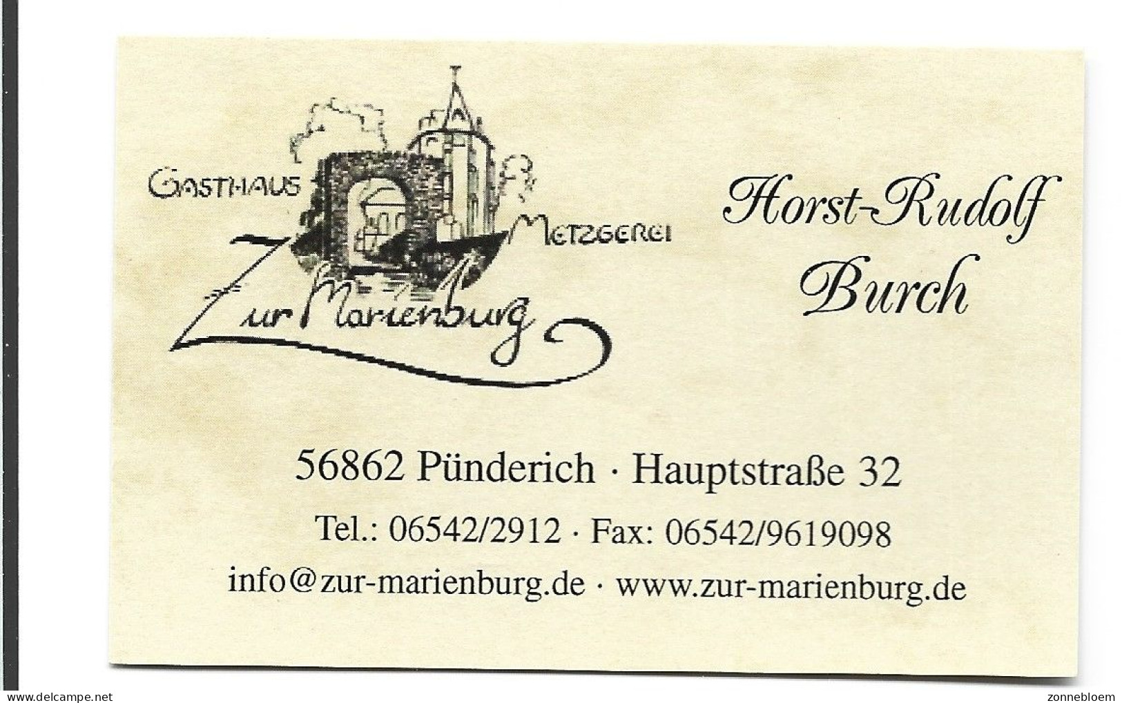 Punderich Haupstrasse Gasthaus Zur Marienburg Etiquette Visitekaartje J. - Visiting Cards