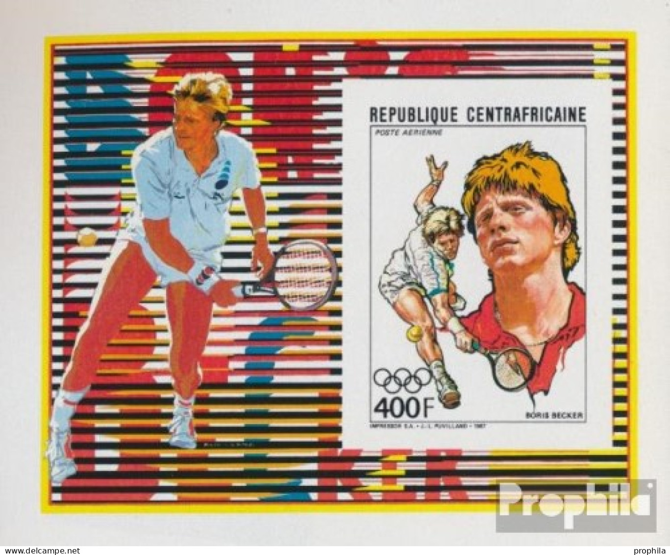 Zentralafrikanische Republik Block434B (kompl.Ausg.) Ungezähnt Postfrisch 1988 Boris Becker - Ungebraucht