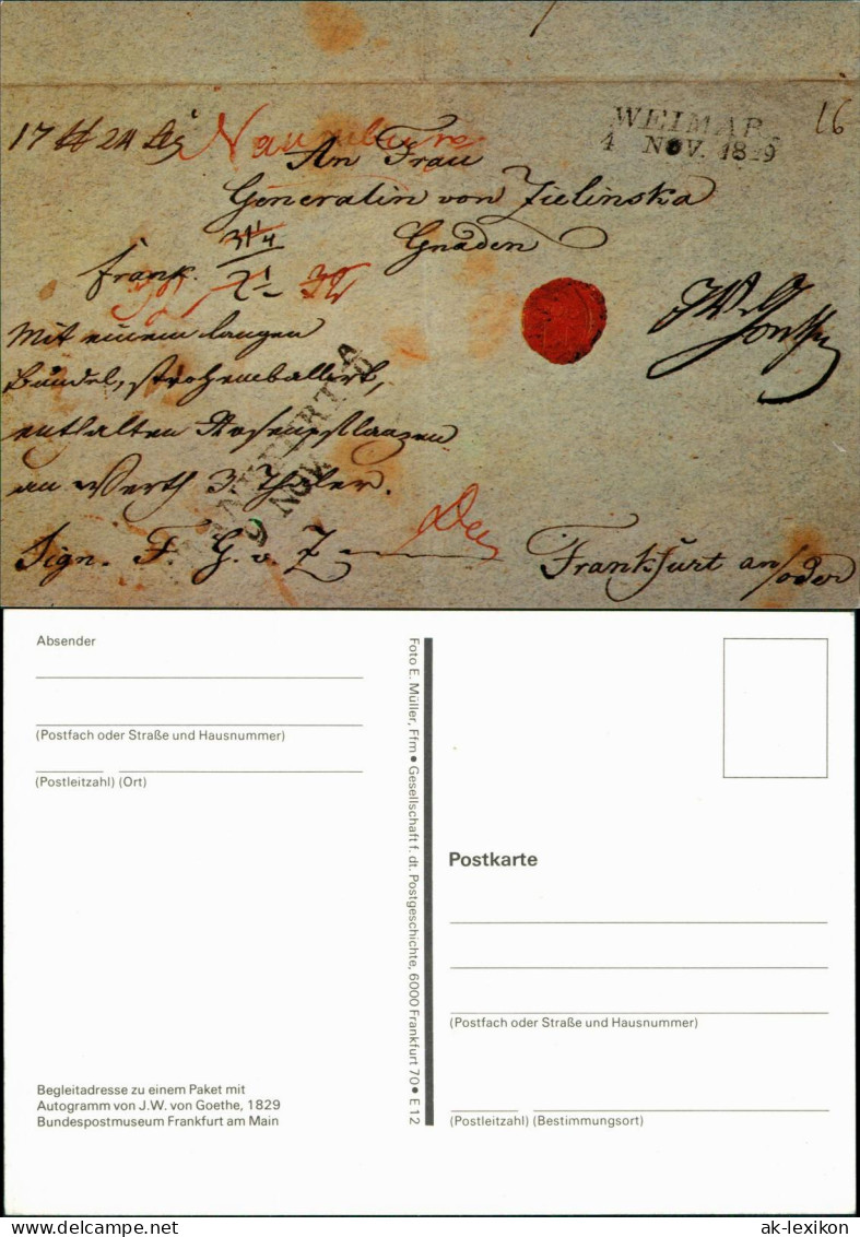 Begleitadresse Zu Einem Paket Mit Autogramm Von J.W. Von Goethe, 1829 2004 - Ohne Zuordnung