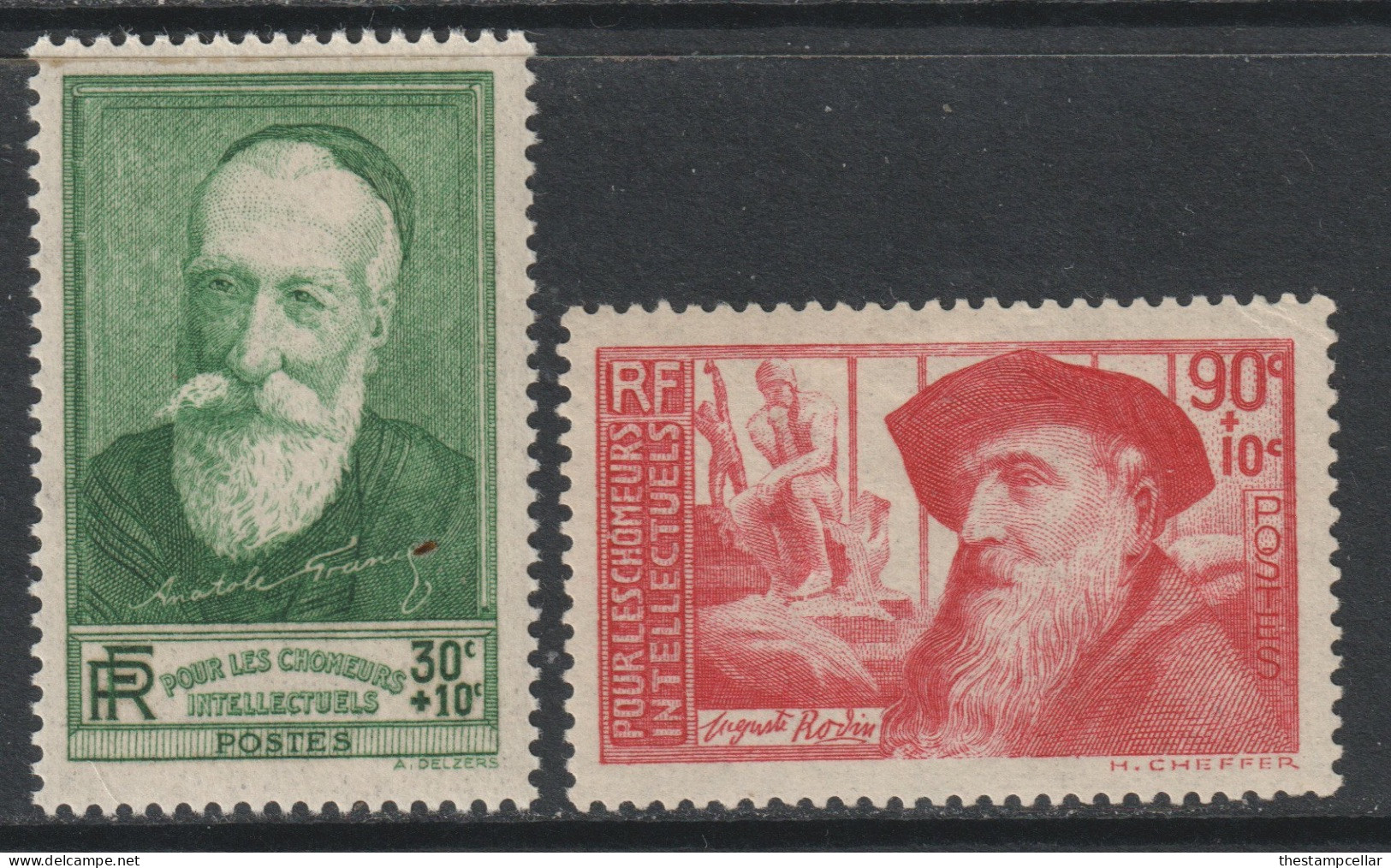 France Scott B49 & B52 - SG576/577,1937 Unemployed Intellectuals' Relief Fund Set MH* - Unused Stamps