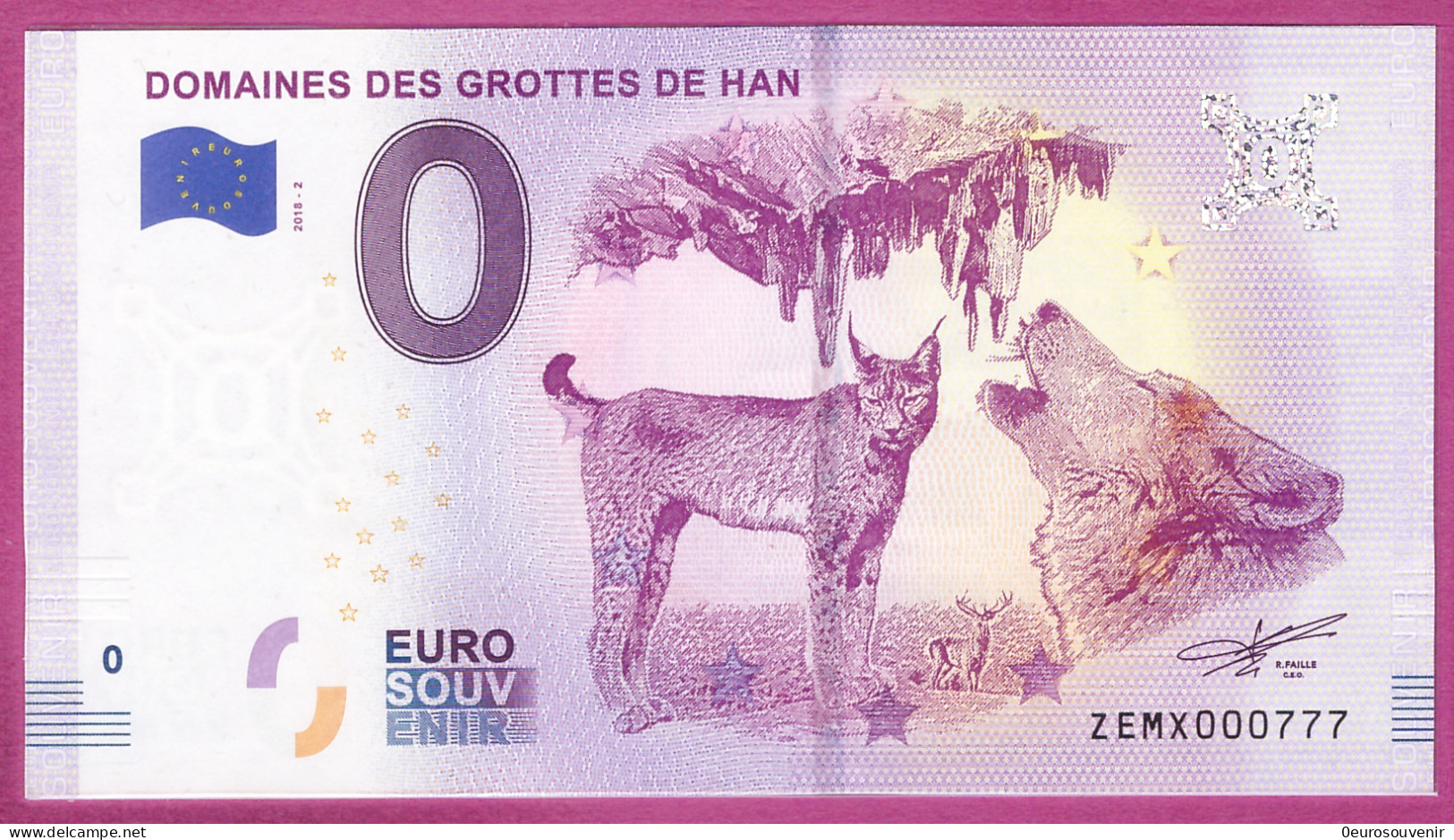 0-Euro ZEMX 2018-2 # 0777 ! DOMAINES DES GROTTES DE HAN - Essais Privés / Non-officiels