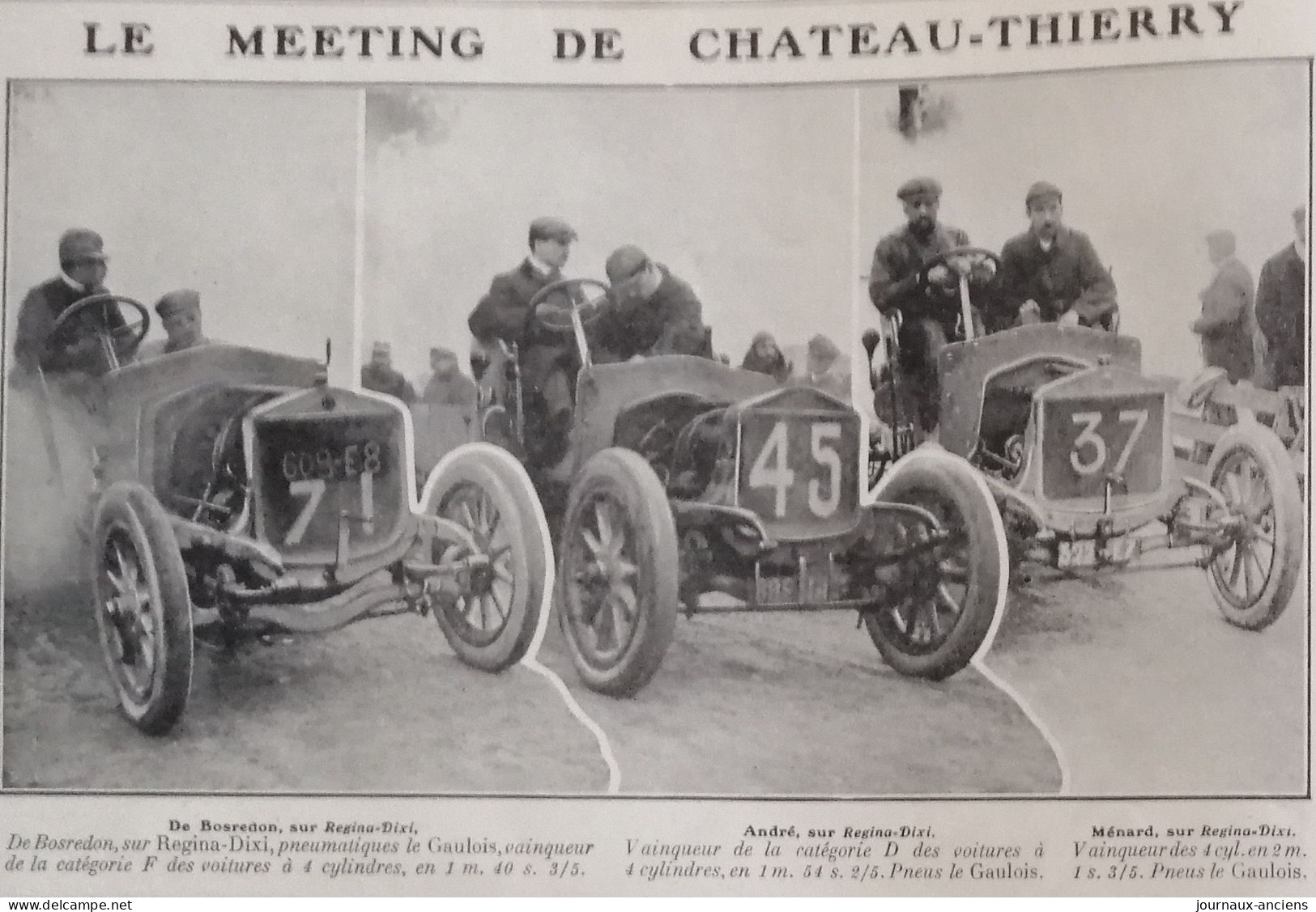1907 AUTOMOBILE - MEETING DE CHATEAU THIERRY - REGINA=DIXI - HÉMERY ( BENZ PNEUS CONTINENTAL ) ETC - LA VIE AU GRAND AIR - 1900 - 1949