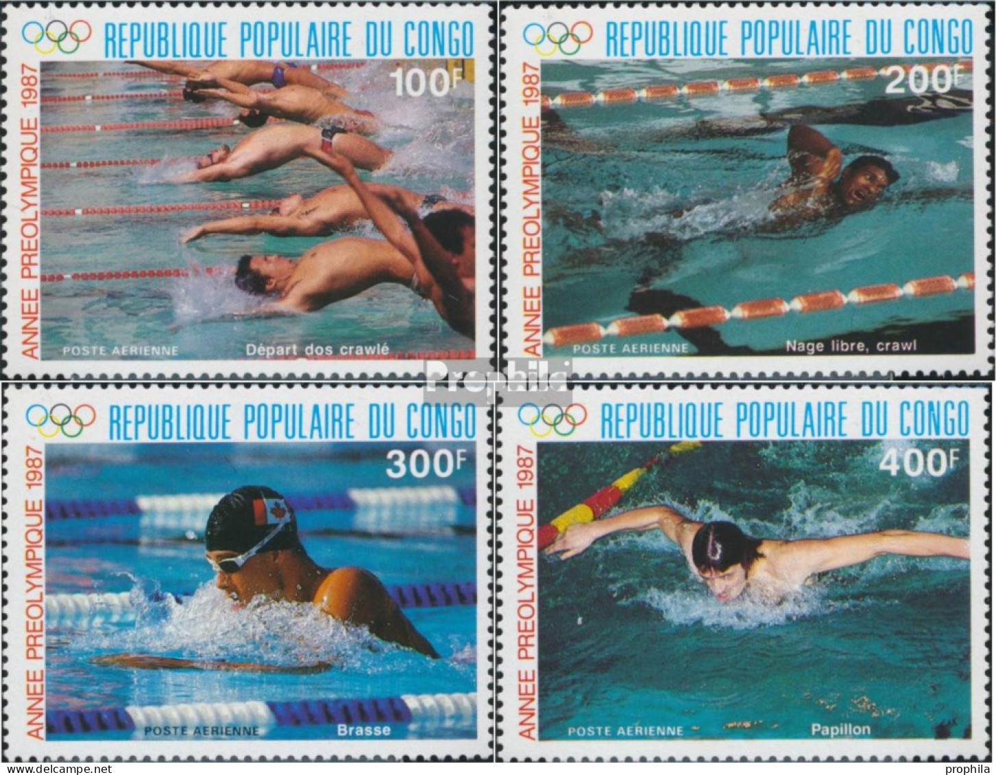 Kongo (Brazzaville) 1076-1079 (kompl.Ausg.) Postfrisch 1987 Vorolympisches Jahr: Schwimmen - Ongebruikt