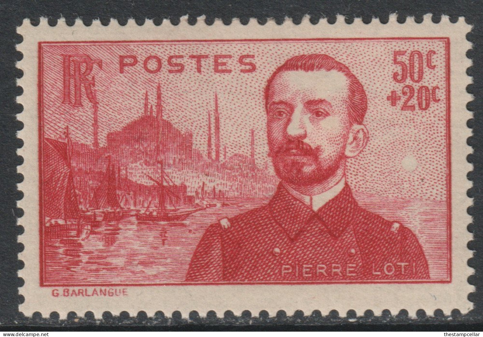 France Scott B63 - SG585,1937 Pierre Loti Memorial Fund 50c + 20c MH* - Unused Stamps