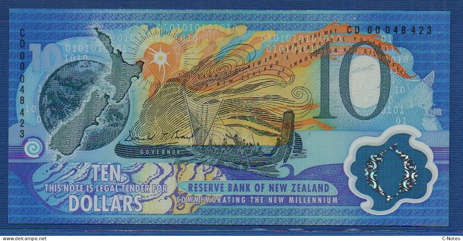 NEW ZEALAND  - P.190a – 10 Dollars 2000 UNC, S/n CD00048423 - Year 2000 Commemorative Issue - Black Serial - Neuseeland