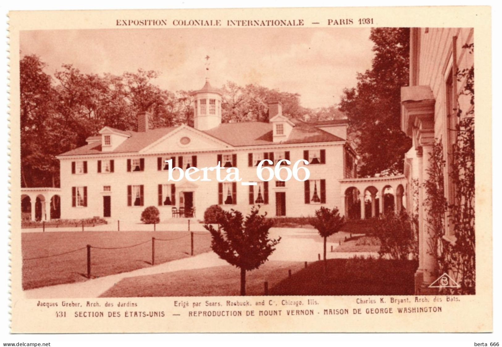 Paris Colonial Exposition 1931 United States House Of George Washington - Expositions