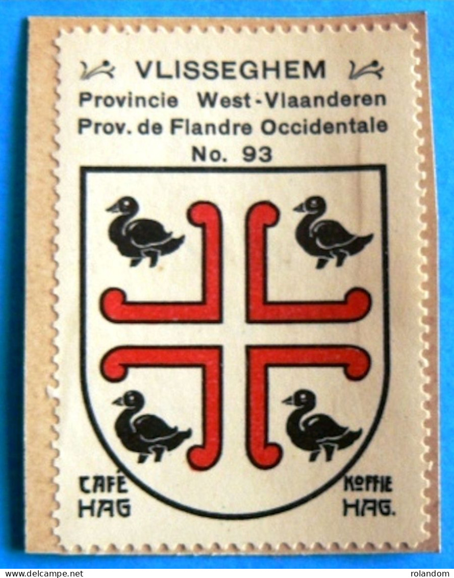 West-Vl N093 Vlisseghem Vlissegem De Haan Le Coq Timbre Vignette 1930 Café Hag Armoiries Blason écu TBE - Tè & Caffè