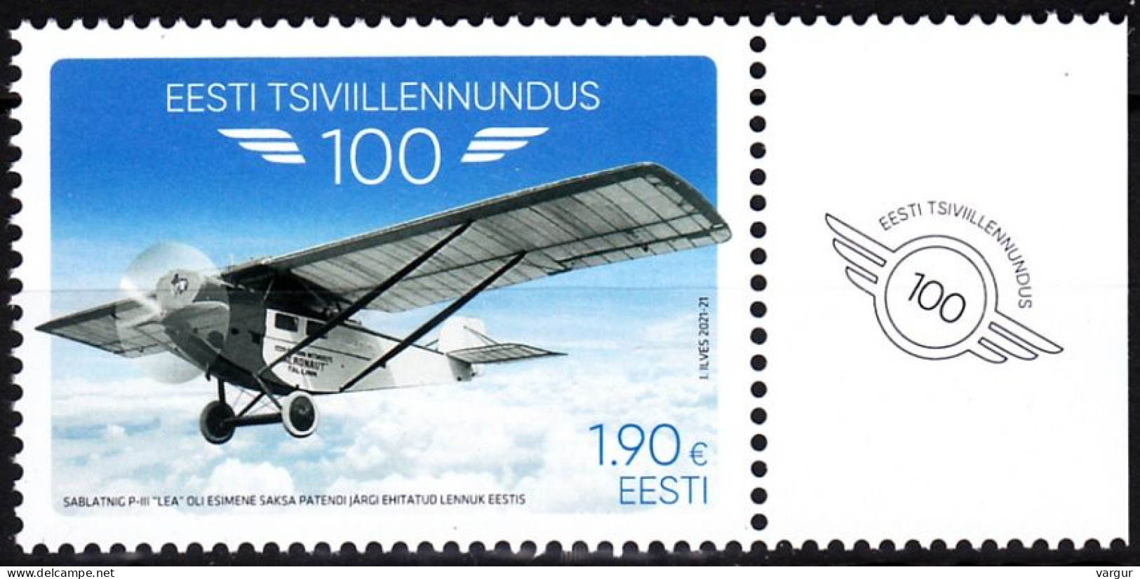 ESTONIA 2021-19 TRANSPORT Plane: Civil Aviation Centenary, MNH - Avions