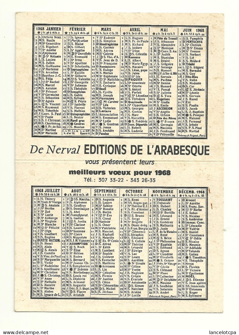 CALENDRIER 1968 / EDITIONS DE L'ARABESQUE - Tamaño Pequeño : 1961-70