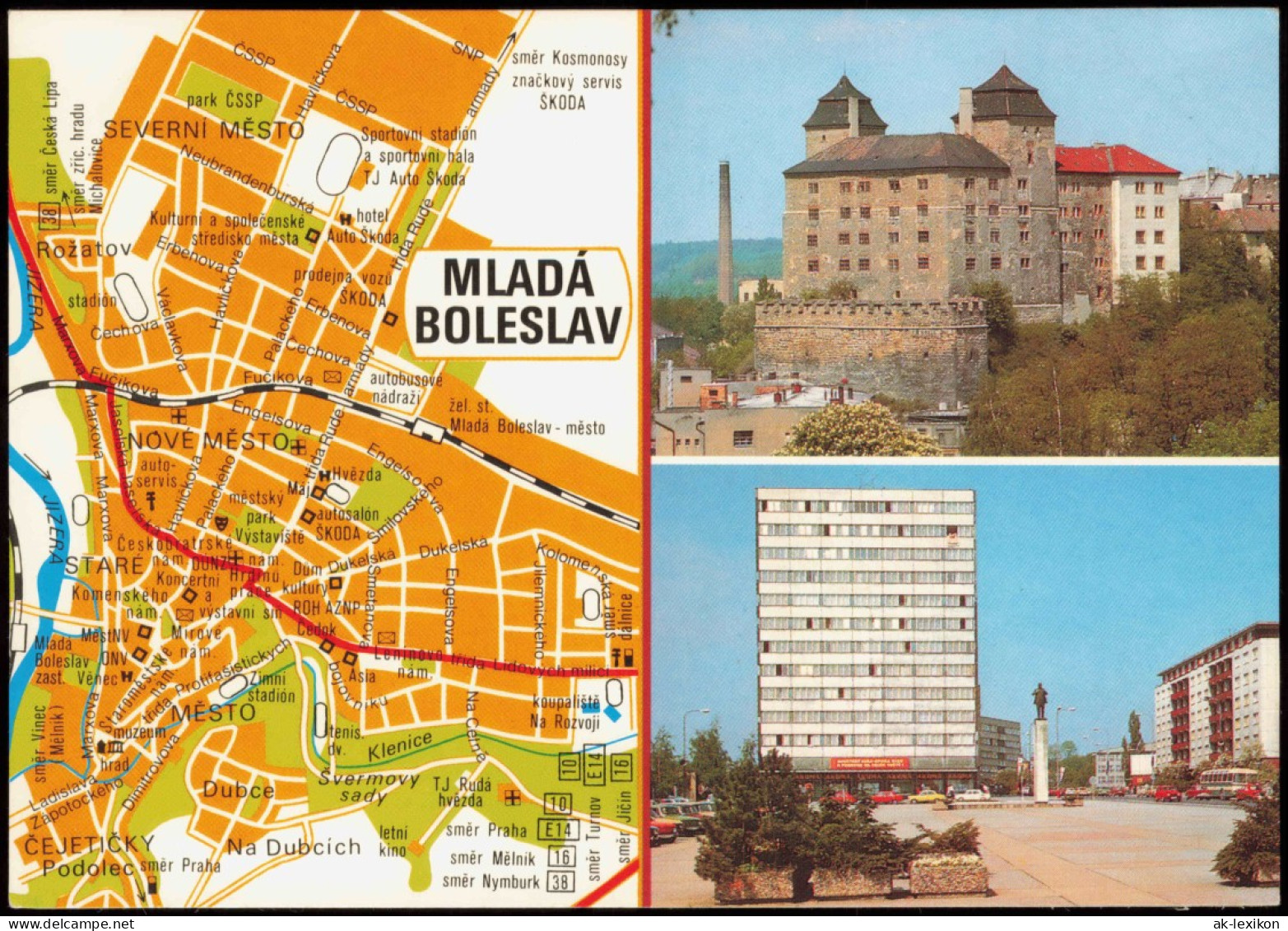 Jungbunzlau Mladá Boleslav Stadtplan Ansichtskarte Burg U. Hochhaus 1975 - República Checa