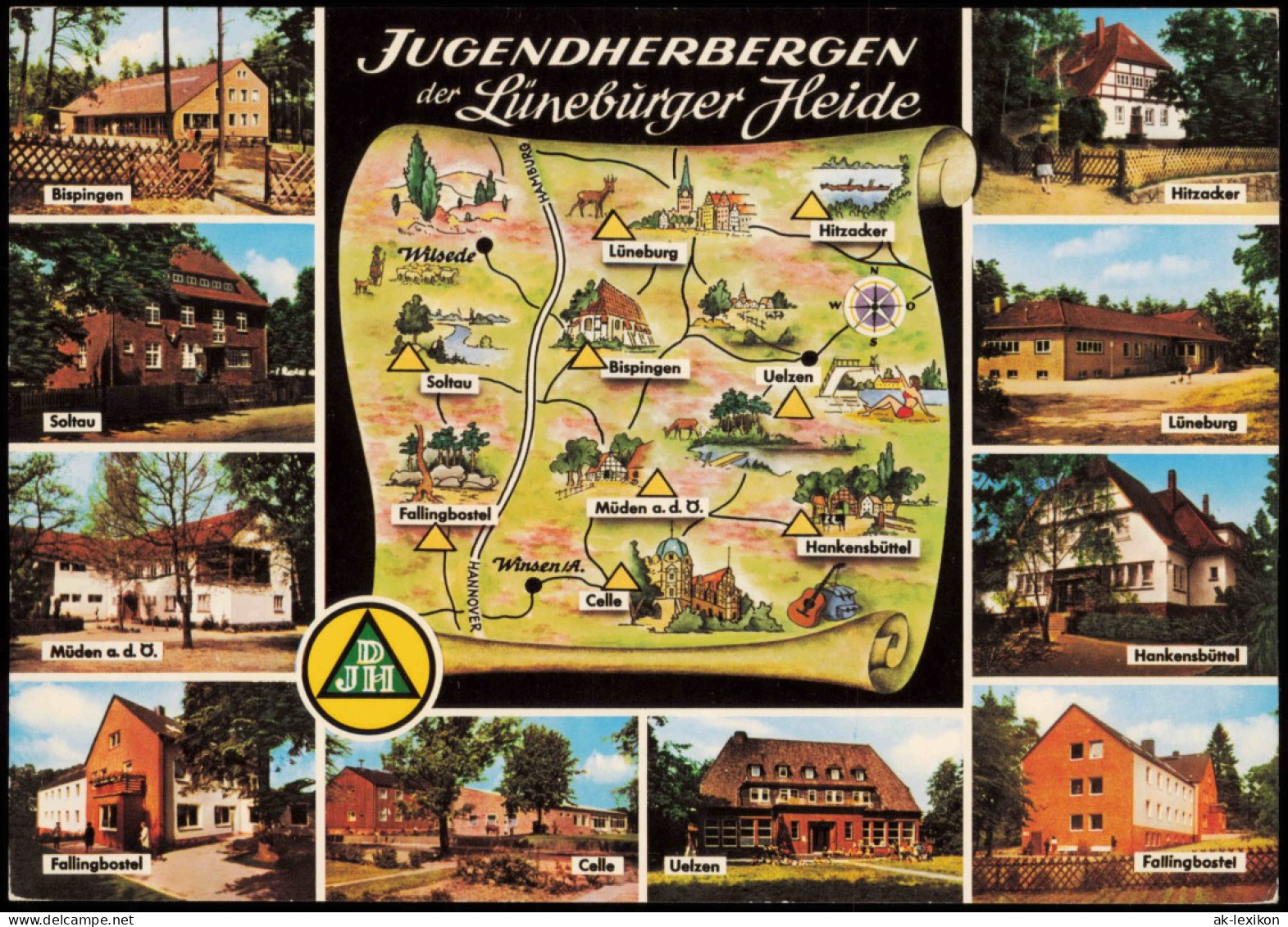 .Niedersachsen Lüneburger Heide Jugendherbergen Landkarten Mehrbild AK 1977 - Lüneburger Heide