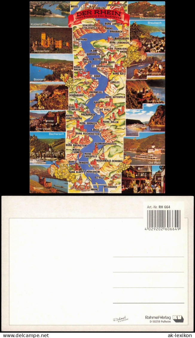 Landkarten Ansichtskarte Rhein (Fluss) Von Mainz Bis Koblenz 1999 - Landkaarten