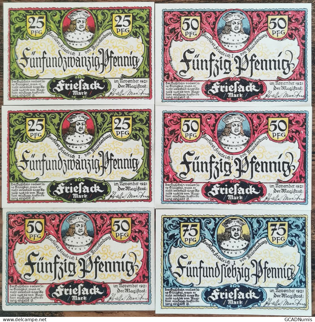 Lot 6 Billets Allemagne BRANDERBURG FRIESACK STADT  1921 - UNC  Mehl 396.1 - [11] Emisiones Locales