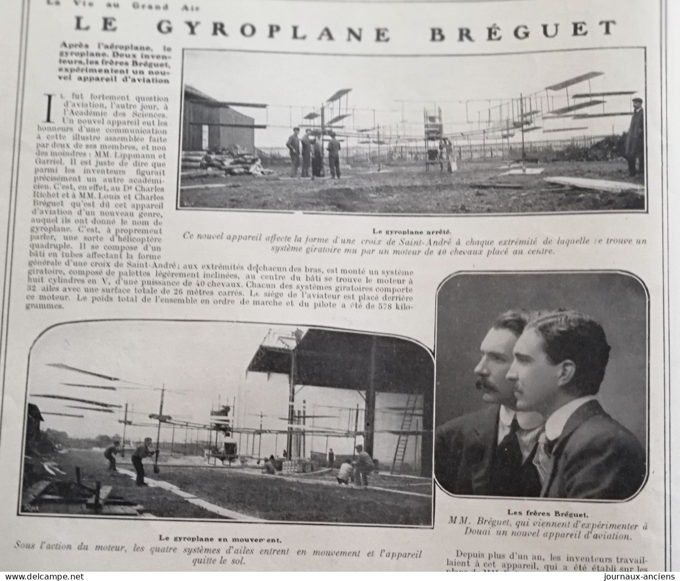1907 AVIATION - LE GYROPLANE BRÉGUET - LES DEUX FRÈRES BRÉGUET " EXPÉRIMENTATION À DOUAI " - LA VIE AU GRAND AIR - 1900 - 1949