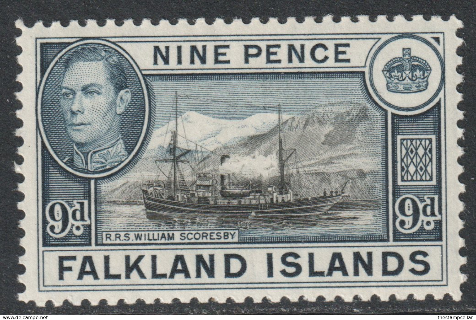 Falkland Islands Scott 90 - SG157, 1938 George VI 9d MH* - Falkland Islands