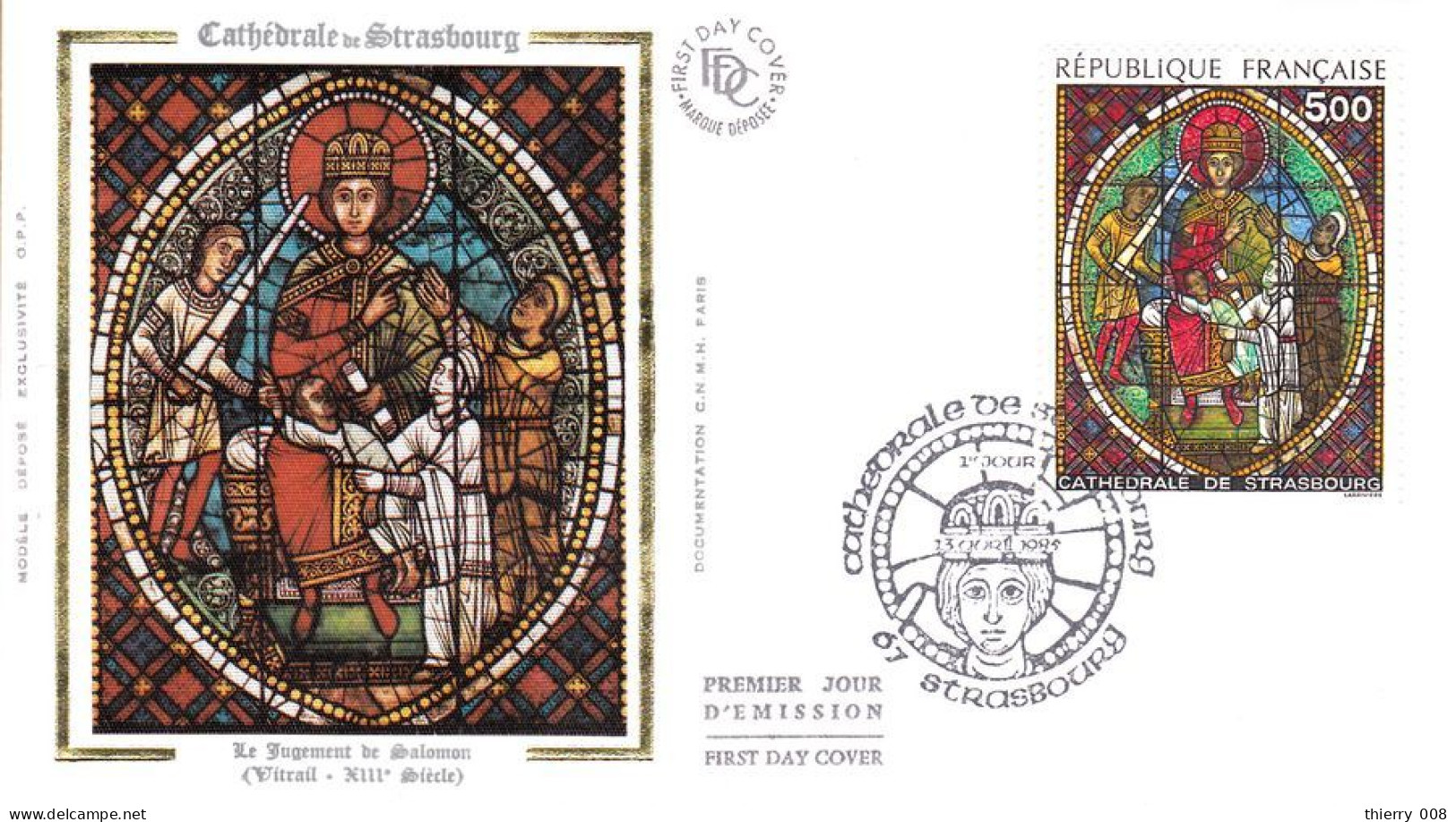 2363  Cathédrale De Strasbourg  Vitrail Le Jugement De Salomon  Strasbourg 67 Bas Rhin  13 Avril 1985  Enveloppe Premier - Covers & Documents